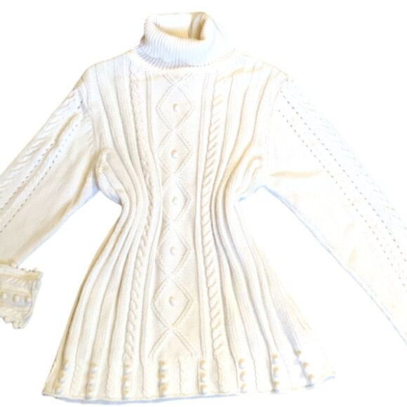 RXB Turtleneck Sweater Cable-Knit L White 62F - Picture 2 of 7